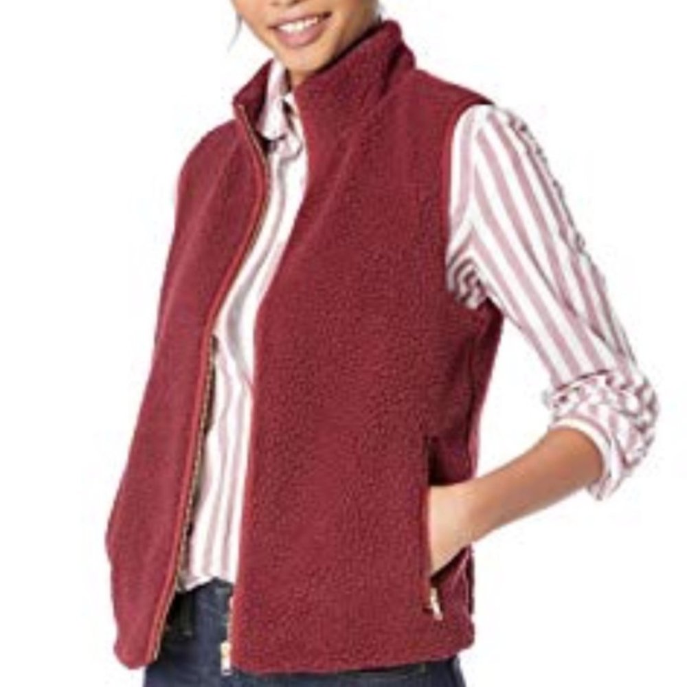 J.Crew Mercantile Women's Fleece Vest Vivid Burgundy Red S